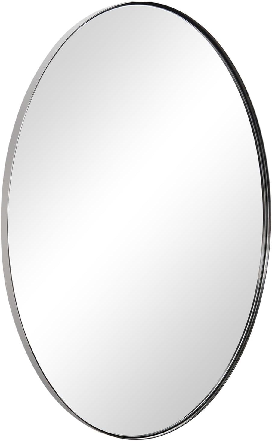 ANDY STAR Wall Mirror for Bathroom, 24x36'' Chrome Oval Bathroom Mirror, Large Oval Wall Mirror for Btahroom, Oblong Pill Shaped Chrome Mirror Stainless Steel Frame Wall Mount Horizontal or Vertical