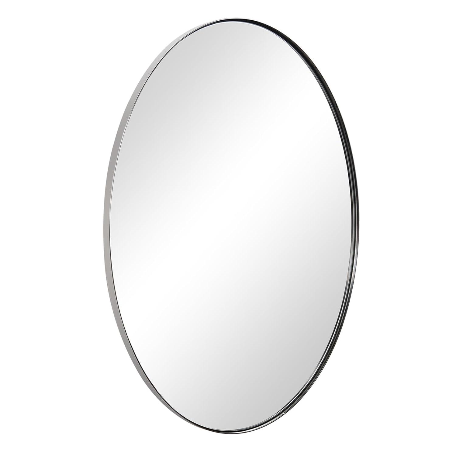 ANDY STAR Wall Mirror for Bathroom, 24x36'' Chrome Oval Bathroom Mirror, Large Oval Wall Mirror for Btahroom, Oblong Pill Shaped Chrome Mirror Stainless Steel Frame Wall Mount Horizontal or Vertical