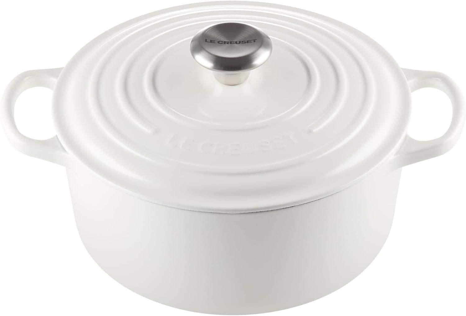 Enameled Cast Iron Round Dutch Oven, 4.5 qt, Artichaut White