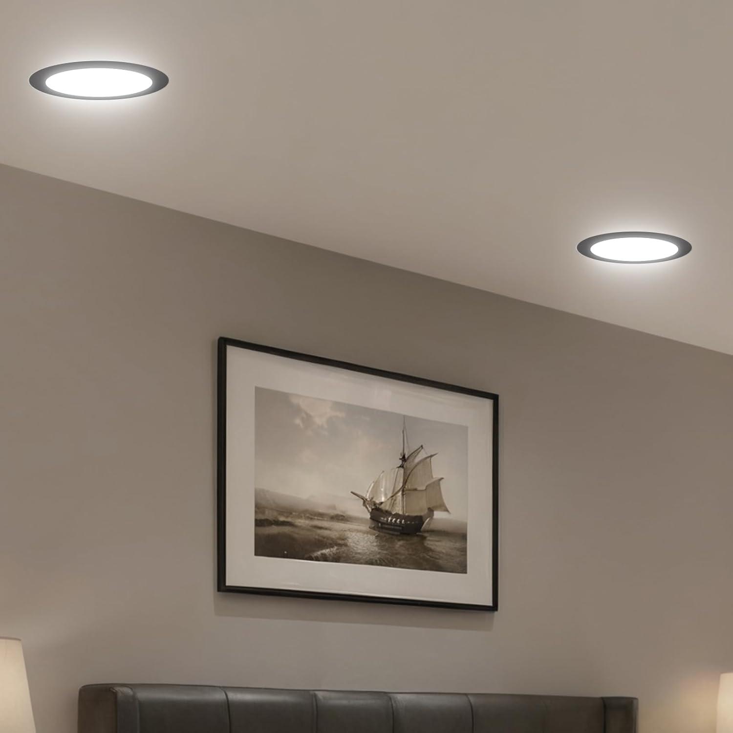 Black 6-Inch Ultra-Thin LED Recessed Ceiling Light Pack