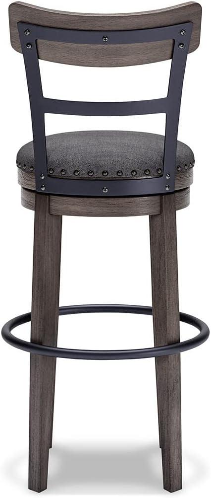 Antiqued Gray Wash Swivel Barstool with Cushioned Seat and Nailhead Trim