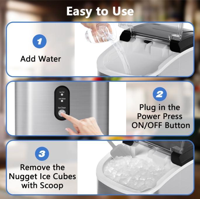 Portable Black Nugget Ice Maker with Handle and Self-Cleaning