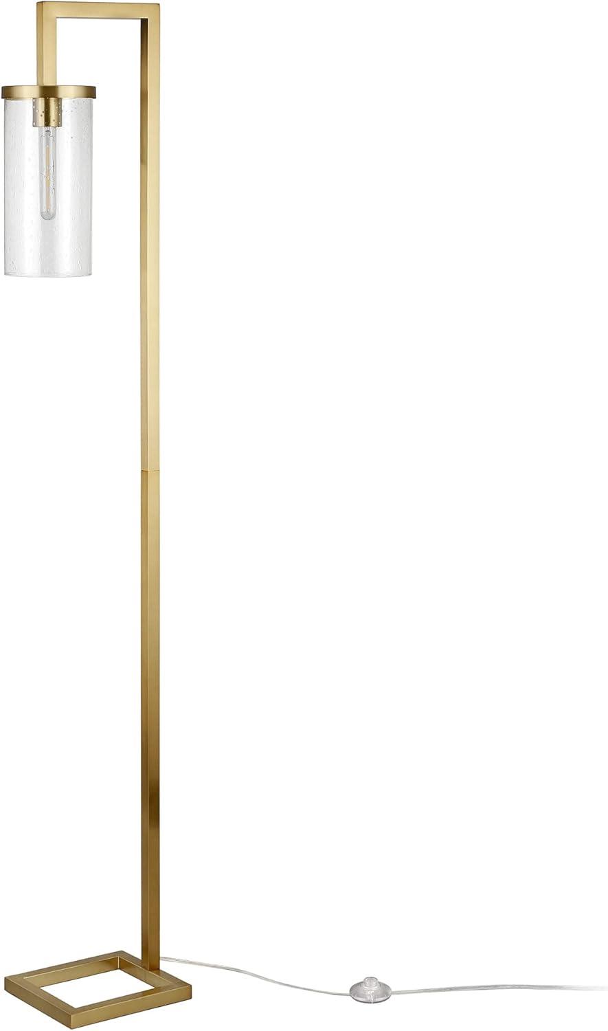 Brass and Pulegoso Glass Arc Floor Lamp