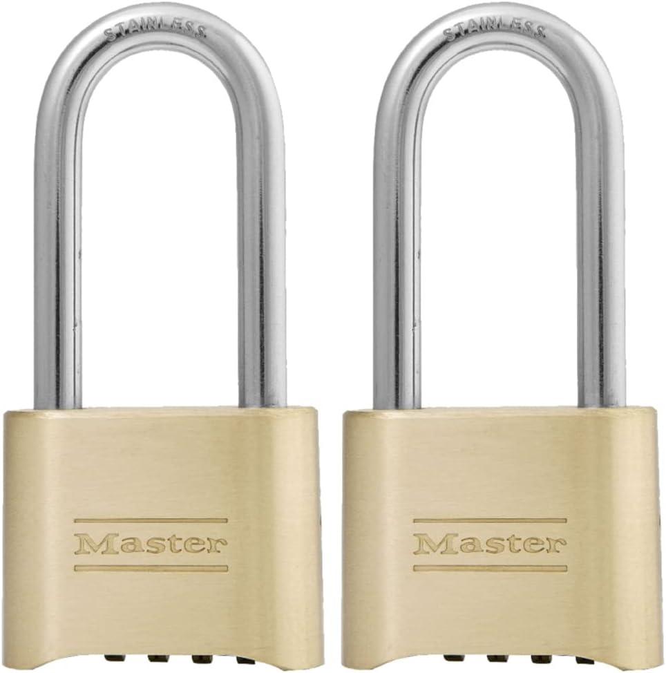 Master Lock Brass Combination Padlock with Extended Shackle, 2 Pack