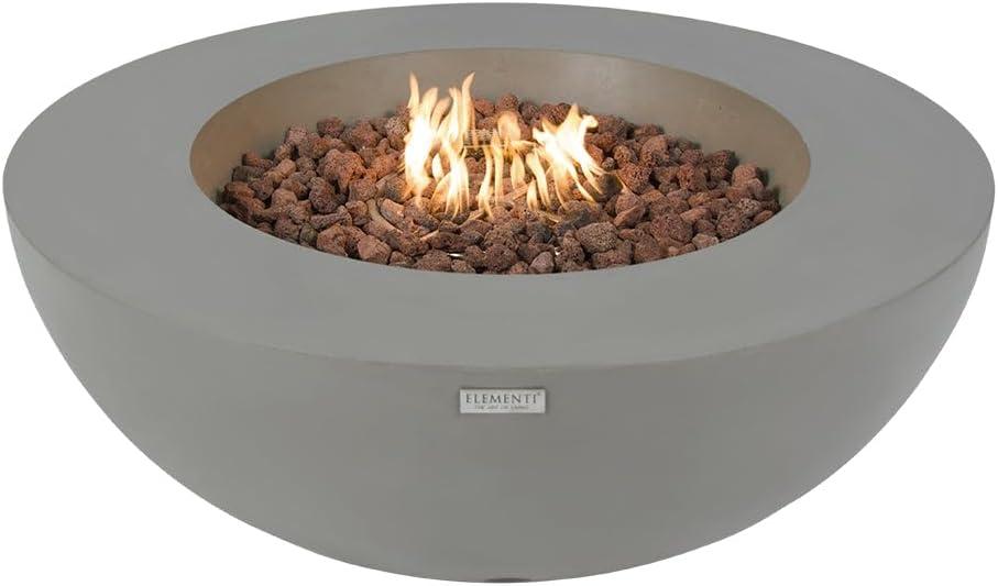 Elementi Outdoor Lunar Fire Bowl 42 Inches Grey Durable Fire Pit Table Glass Reinforced Concrete Round Fire Table Natural Gas Patio Fire Place Electronic Ignition Lava Rock Included