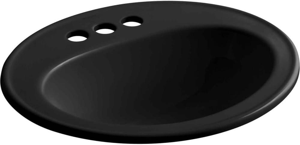 Pennington Black Ceramic Oval Drop-In Bathroom Sink