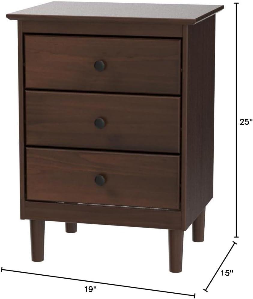 Walnut Solid Wood 3 Drawer Nightstand Set, 2 Pack