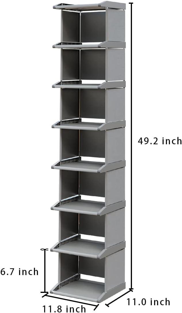 Black 8-Tier Stackable Metal and Fabric Shoe Rack