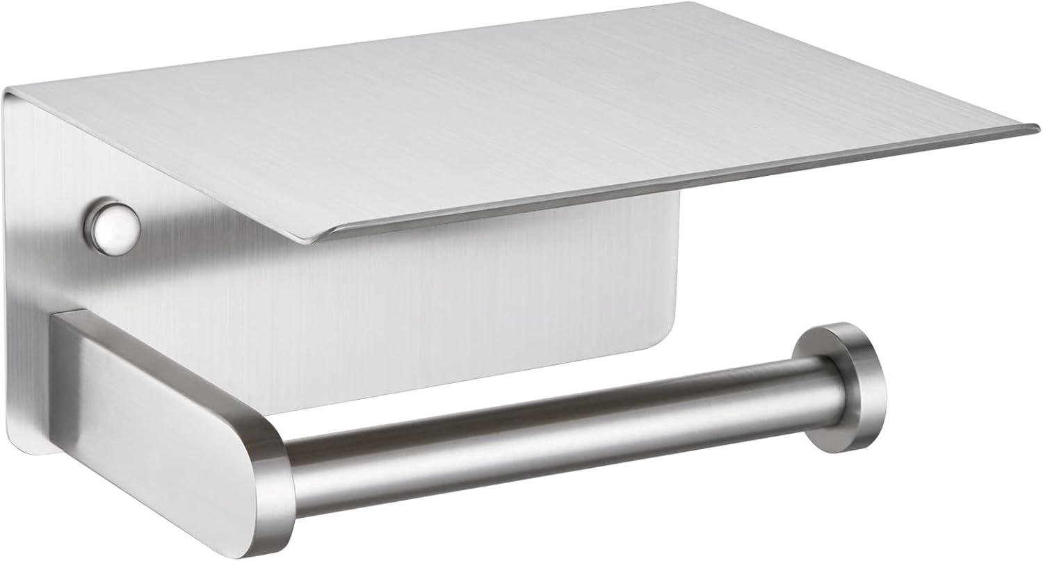 Brushed Nickel Wall Mounted Toilet Paper Holder With Phone Shelf - Durable, Stylish, Convenient For Modern Bathrooms