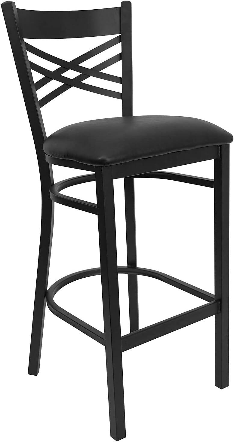 Elegant Black Metal Barstool with X-Back & Black Vinyl Seat