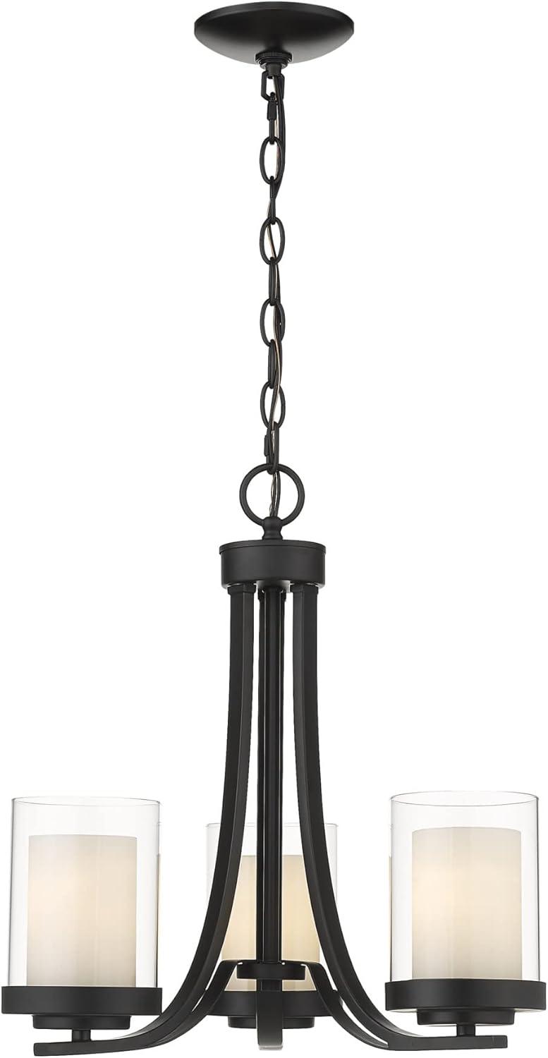 Willow Matte Black 3-Light Chandelier with White Glass Shades