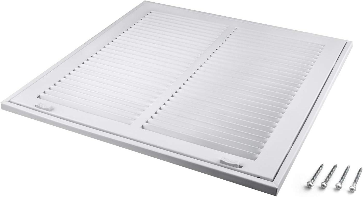 14x14 White Steel Return Air Filter Grille with Fixed Hinges