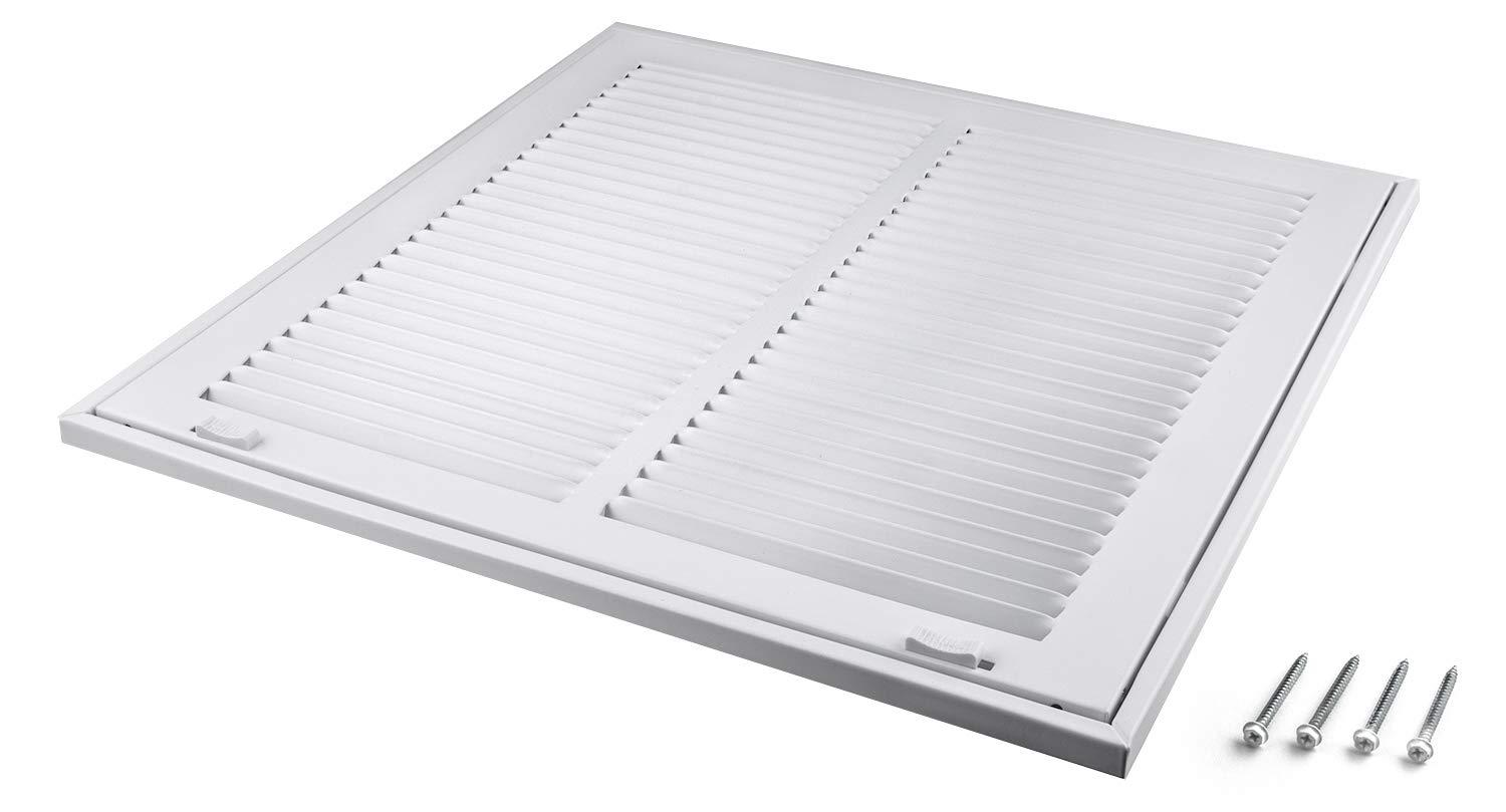 14x14 White Steel Return Air Filter Grille with Fixed Hinges