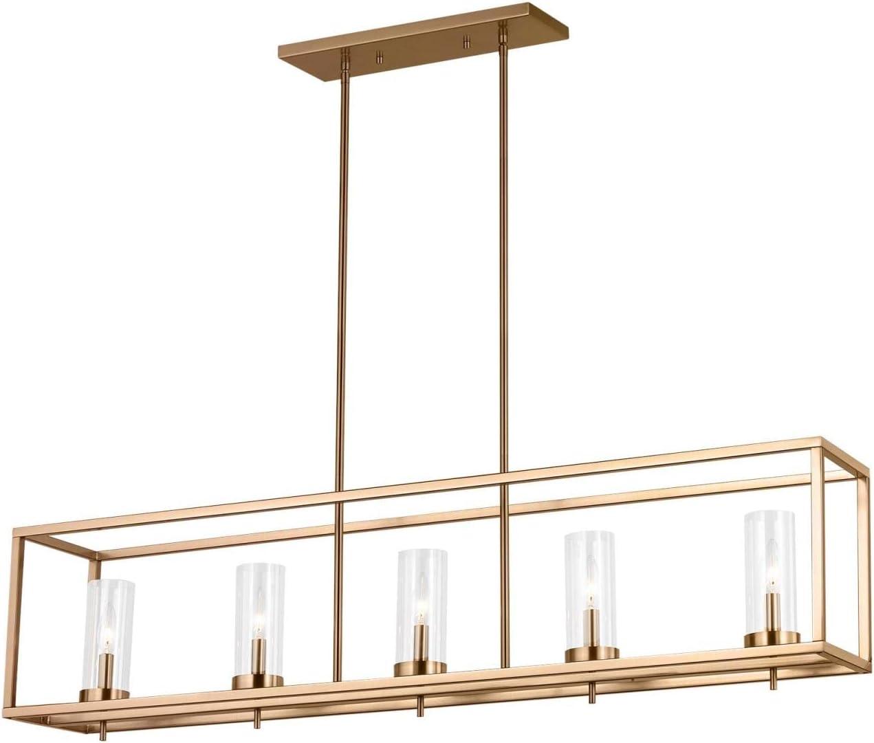 Zire Satin Brass 5-Light Linear Chandelier with Clear Glass