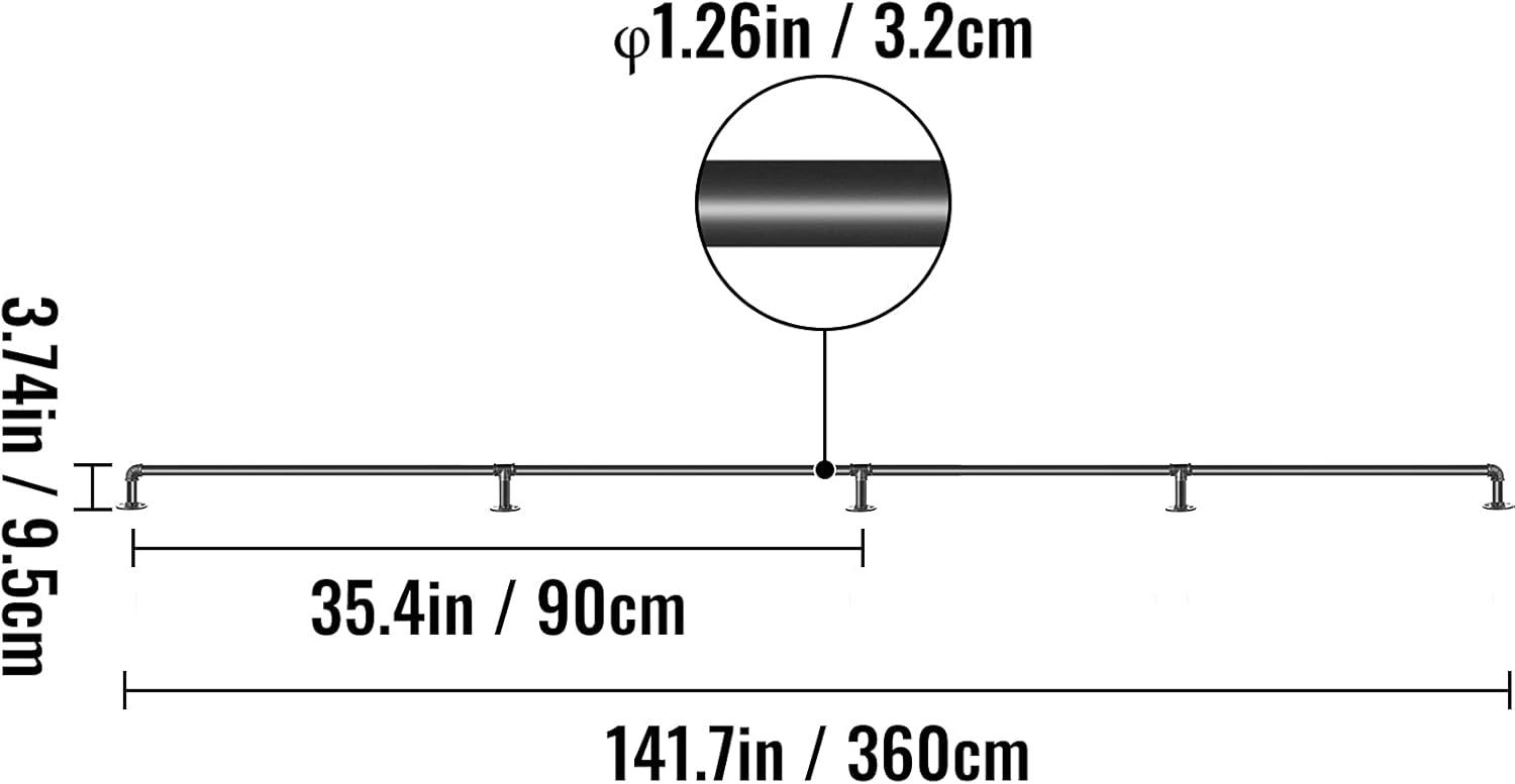 Black PVC and Stainless Steel Stair Handrail, 39.37 in