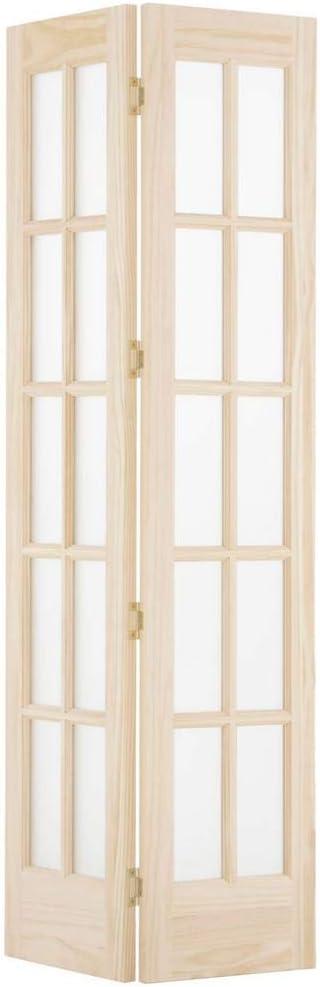 AWC Model 527 Traditional Divided Light Bifold Door fits 36"w x 80"h Unfinished Pine