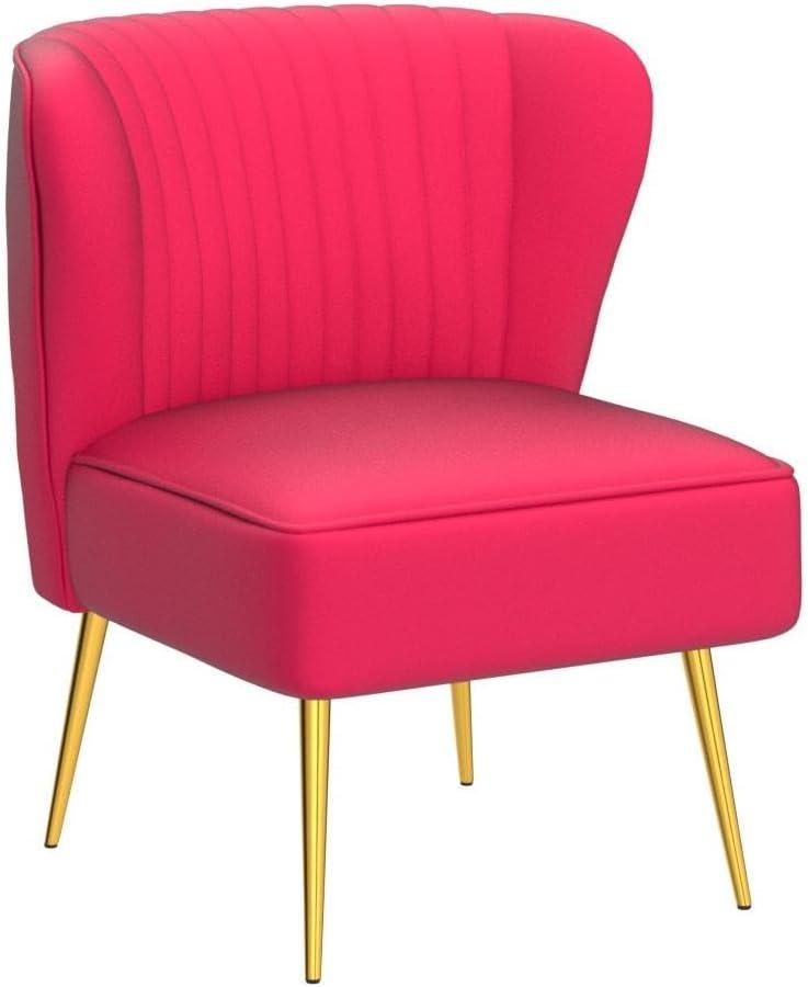 Fuchsia Velvet Armless Accent Chair Set with Gold Legs