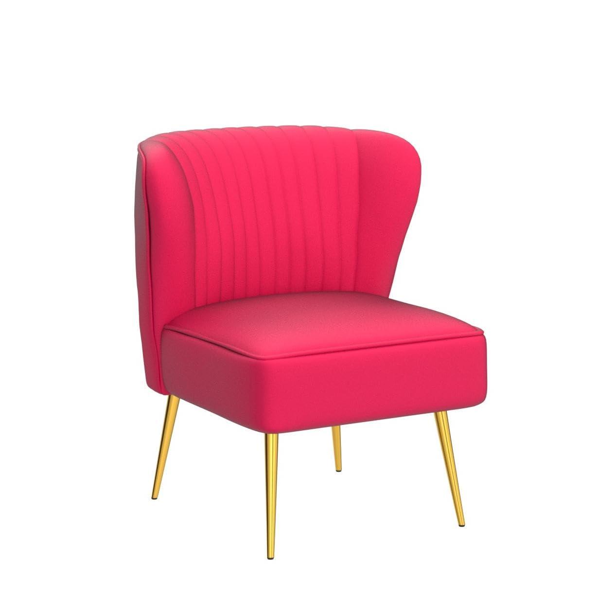 Fuchsia Velvet Armless Accent Chair Set with Gold Legs