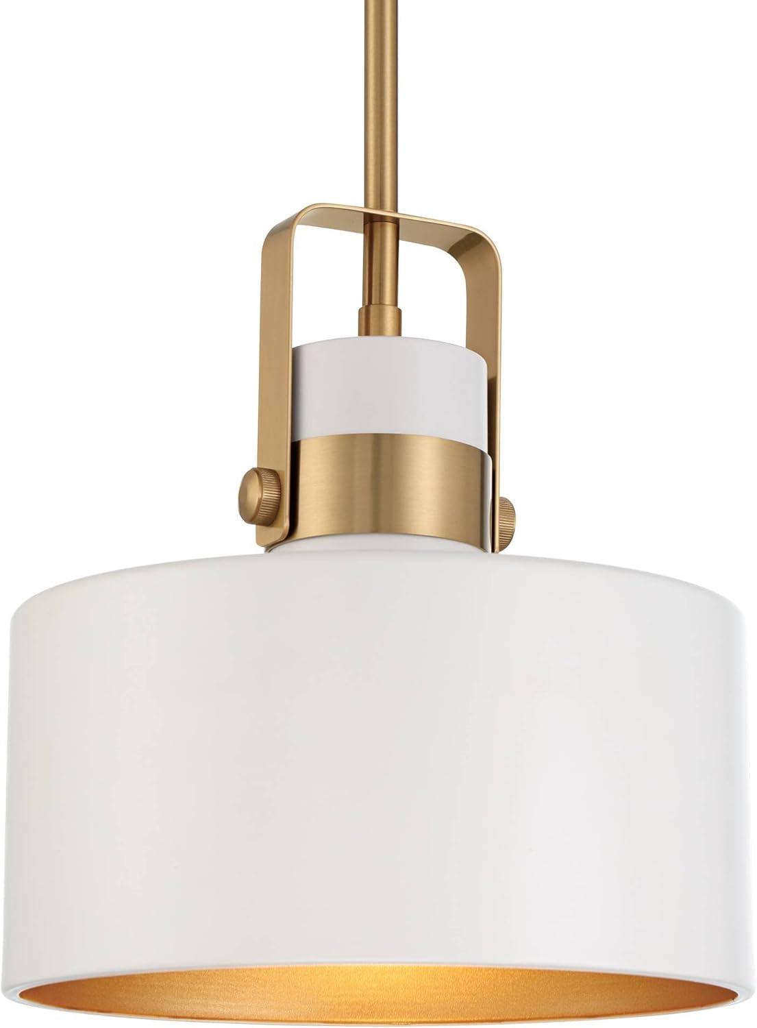 Soft Gold and Matte White Mini Drum Pendant Light