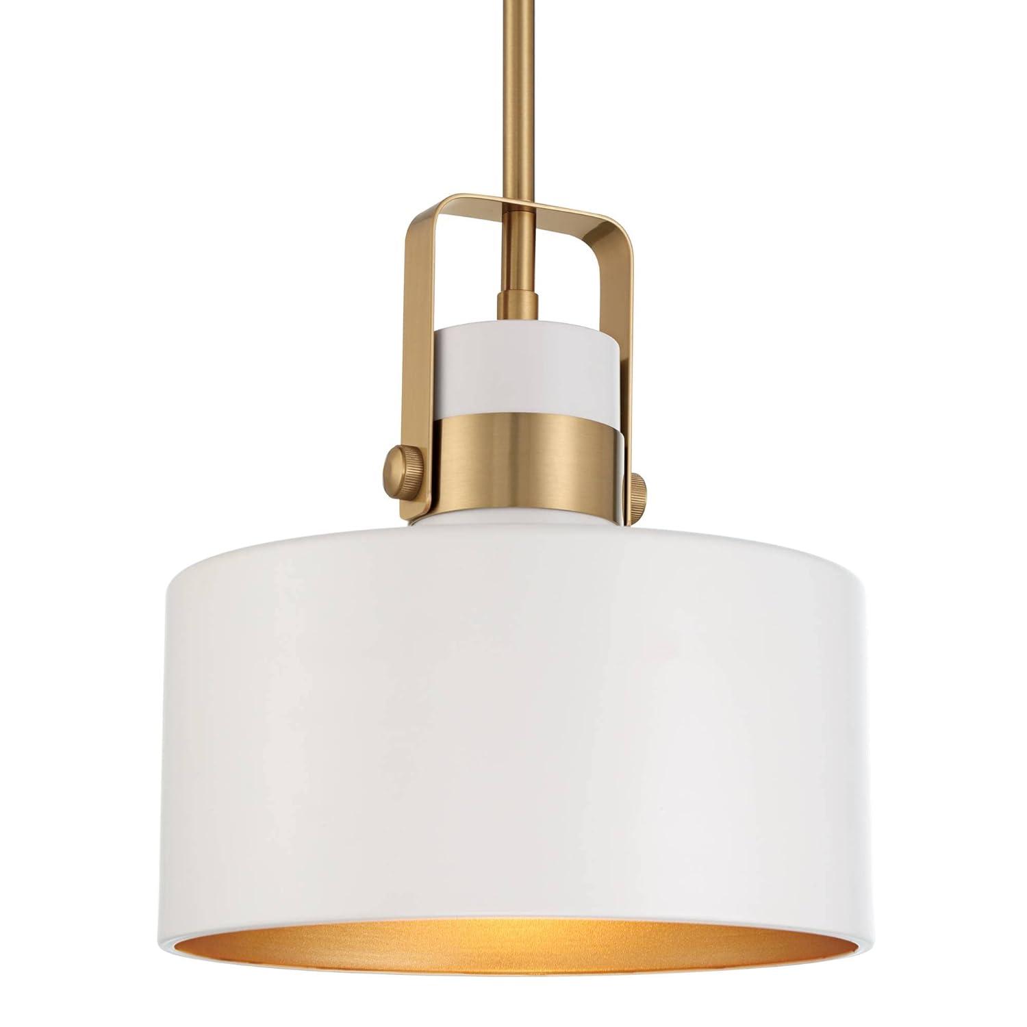 Soft Gold Mini Pendant Lighting 10" Wide Modern Matte White Drum Shade Fixture for Dining Room Home Foyer Kitchen Entryway Bedroom