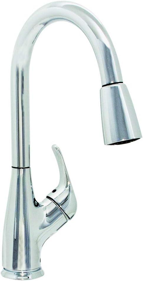 Chrome Gooseneck Pull-Out Kitchen Faucet with Lever Handle