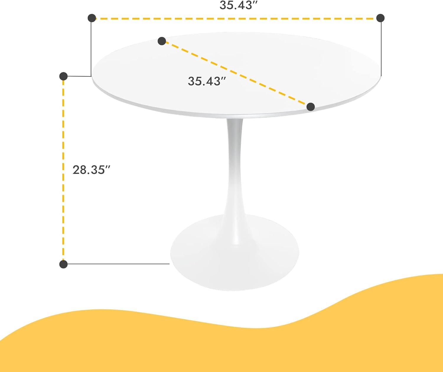 LeisureMod Bristol Mid-Century Modern Round Table with Wood Top and Iron Pedestal Base with Gloss Finish for Kitchen and Dining Room