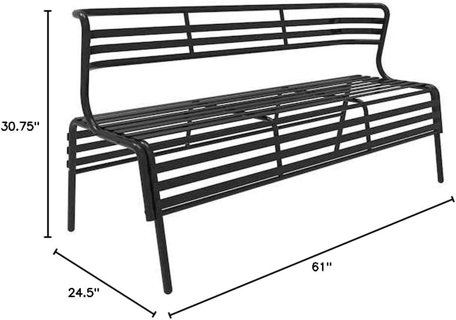 Safco CoGo Indoor/Outdoor Steel Bench with Back Black - Steel - 61" Seat Width x 17" Seat Depth - 60" Width x 25" Depth x 30" Height - 1 Each