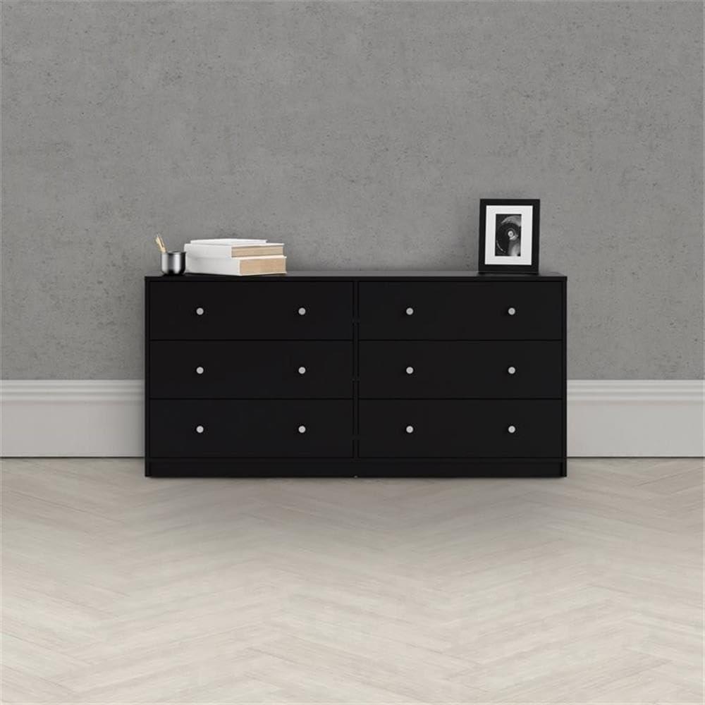 Home Square 2 Piece Bedroom Set with 6-Drawer Double Dresser and 1-Drawer Nightstand in Black