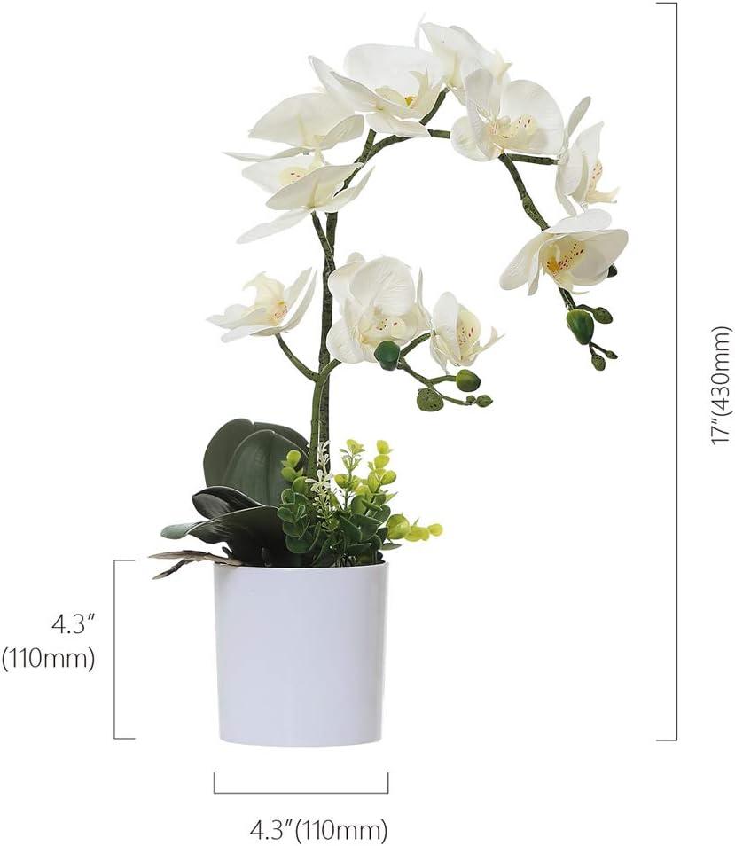 Omygarden White Orchid Artificial Flowers in Pot, Fake Plastic Orchid Flowers, Decoration for Home Office Wedding(White 2 Bouquets)