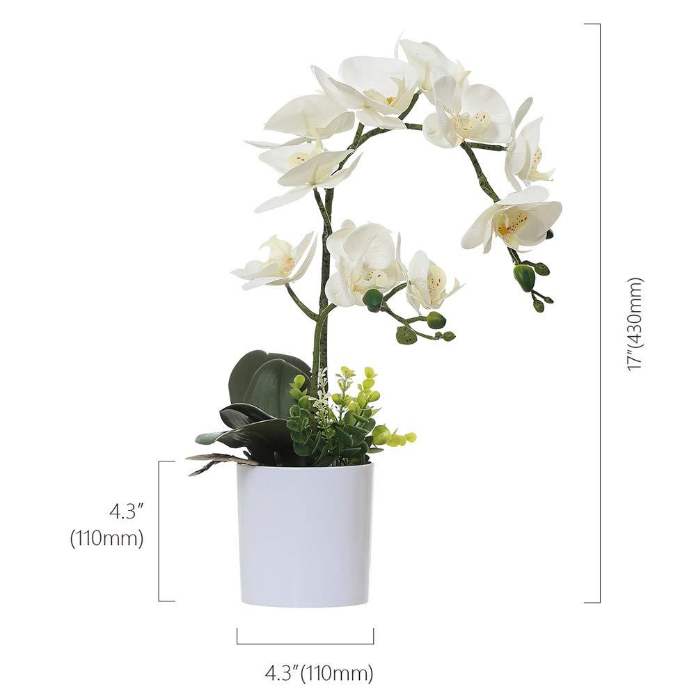 Omygarden White Orchid Artificial Flowers in Pot, Fake Plastic Orchid Flowers, Decoration for Home Office Wedding(White 2 Bouquets)