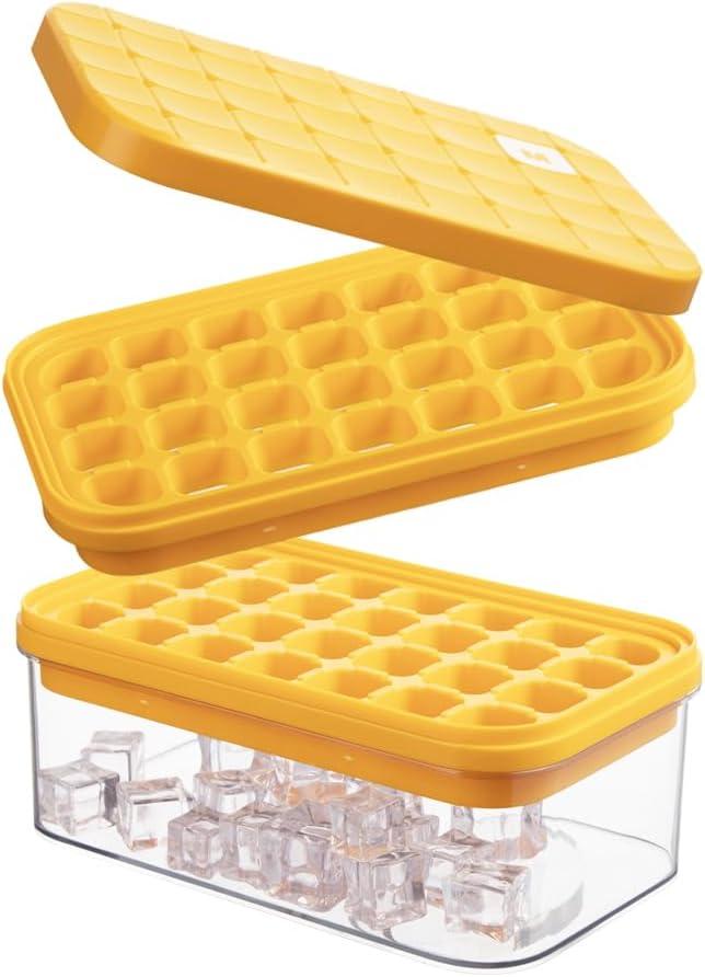 Latitude Run® Ice Cube Tray With Lid&Bin, Ice Cube Mold With 56 Cubes, Stackable Ice Trays For Freezer With Easy-Release Silicone Bottom, For Drinks, Wine, Coffee