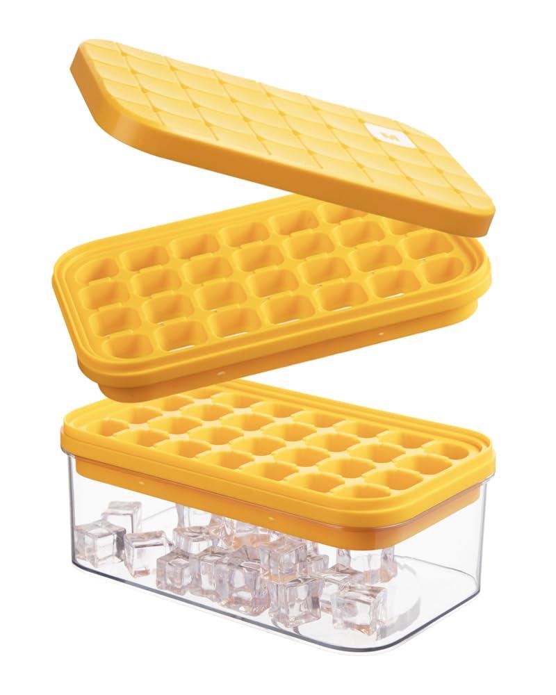 Latitude Run® Ice Cube Tray With Lid&Bin, Ice Cube Mold With 56 Cubes, Stackable Ice Trays For Freezer With Easy-Release Silicone Bottom, For Drinks, Wine, Coffee