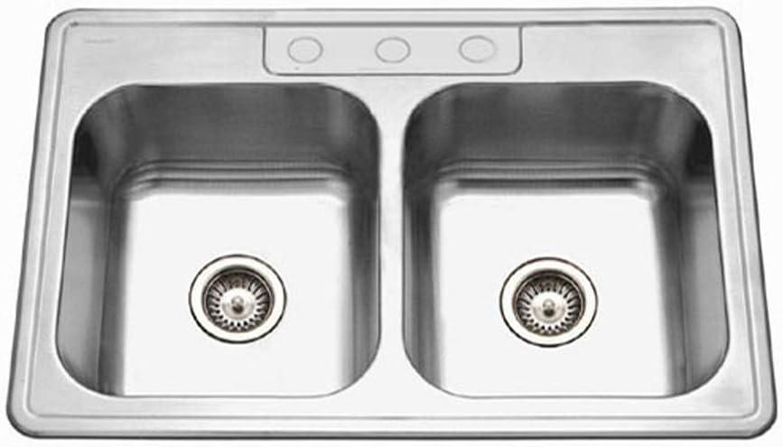 Glowtone 33'' L Drop-In Double Bowl Stainless Steel Kitchen Sink