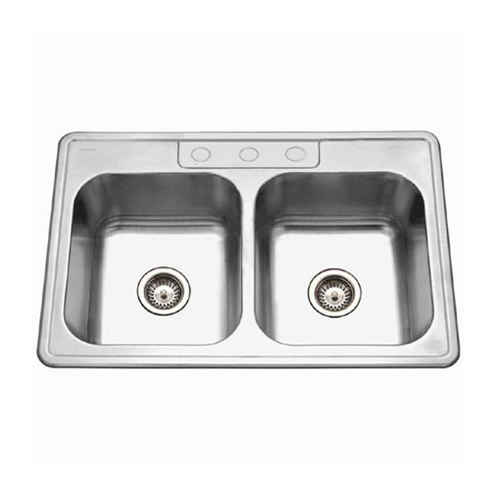 Glowtone 33'' L Drop-In Double Bowl Stainless Steel Kitchen Sink