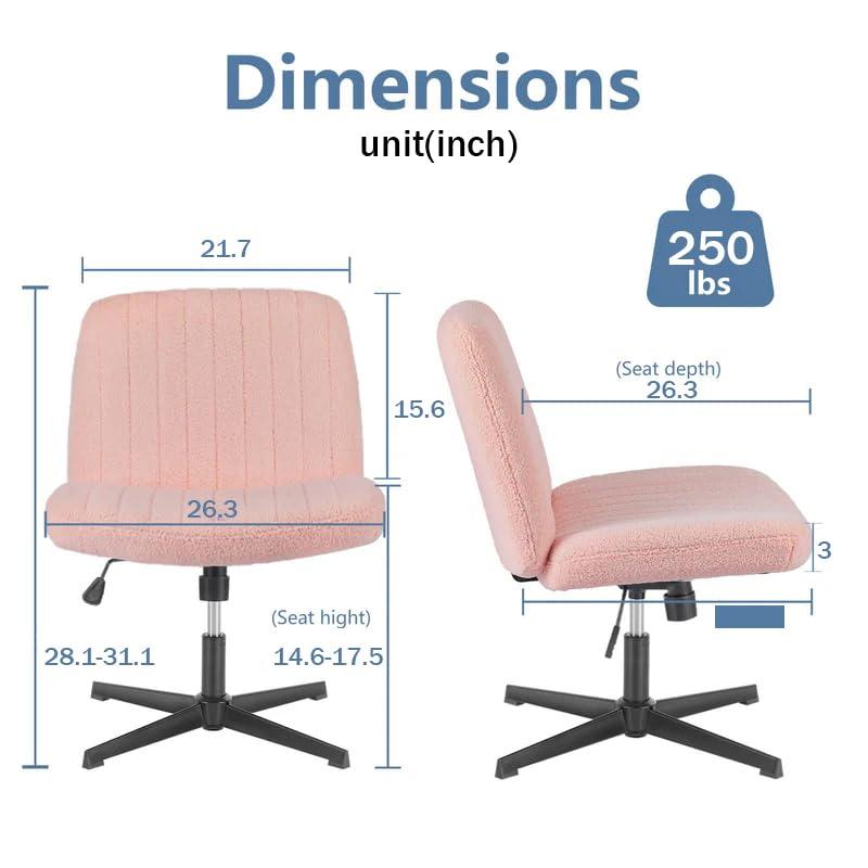 FDW Criss Cross Chair Armless Office Chair No Wheels Modern Swivel Height Adjustable Ergonomic Desk Chair With Wide Seat Computer Task Vanity Chair For Home Office