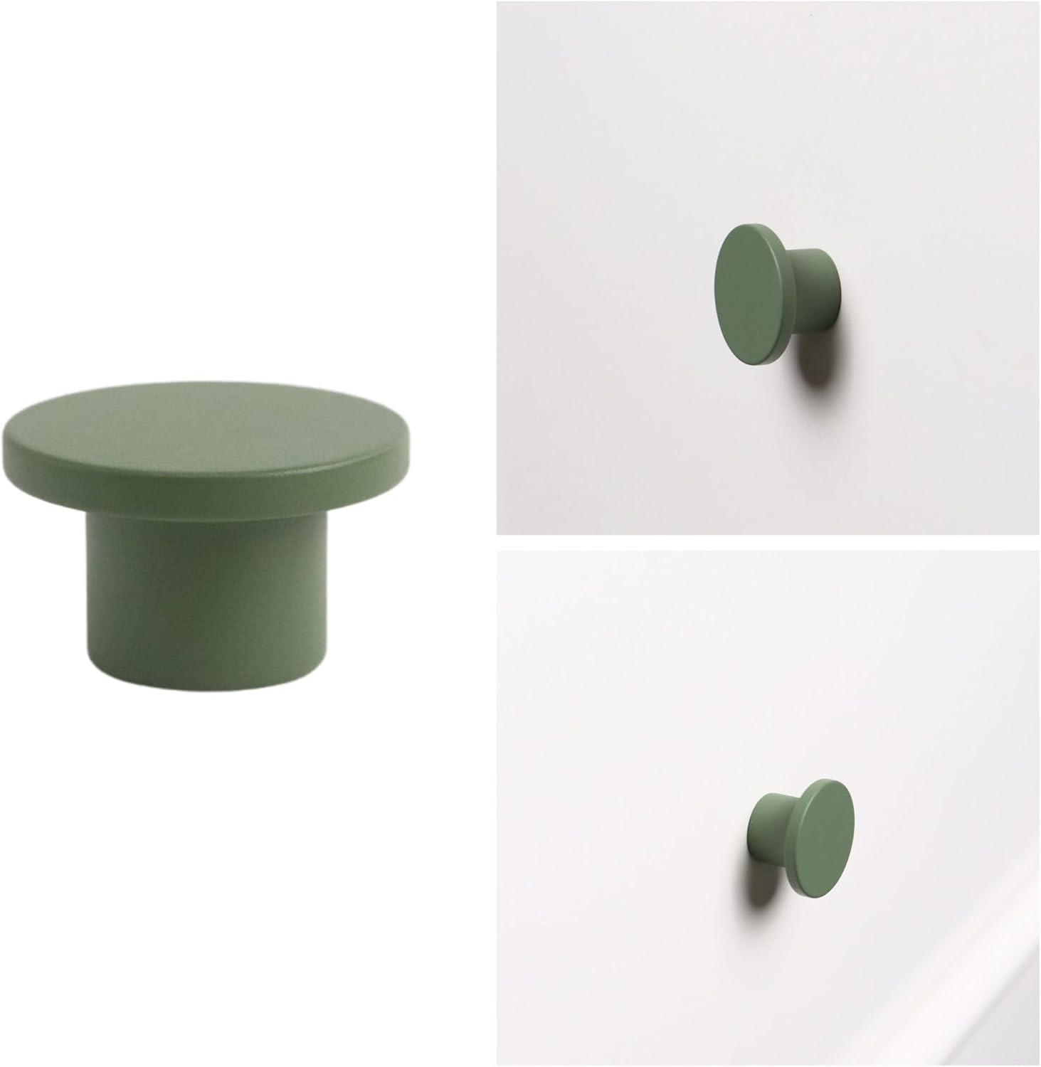 Olive Green Matte Aluminum Round Cabinet Knob with Mounting Hardware