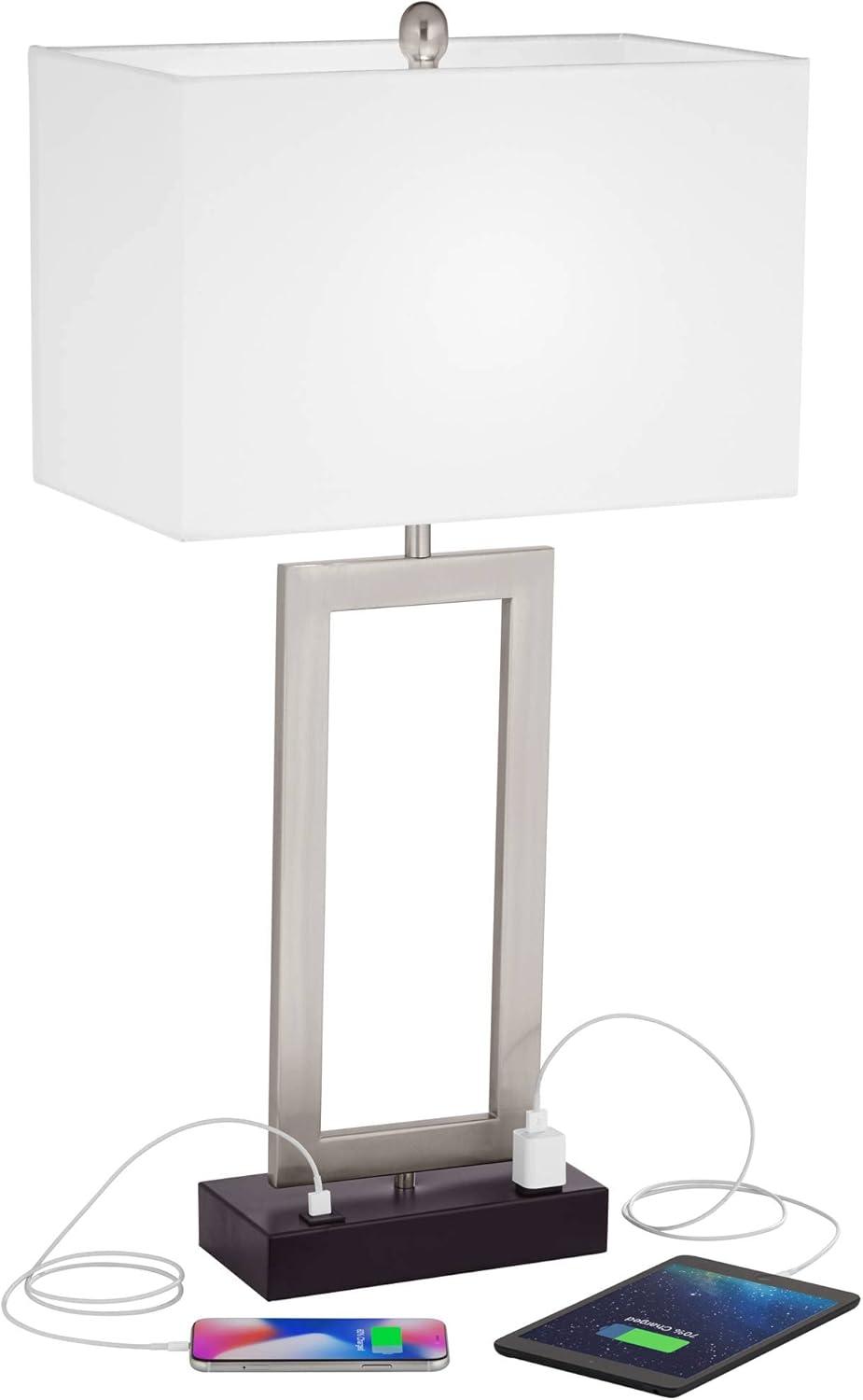 360 Lighting Todd Modern Table Lamp 30" Tall Steel Open Rectangle with USB and AC Power Outlet in Base White Shade for Bedroom Living Room Bedside