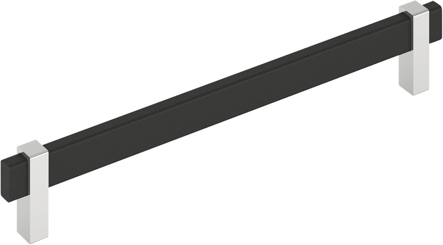 Amerock Mulino 8-13/16 inch (224mm) Center-to-Center Matte Black/Polished Chrome Cabinet Pull