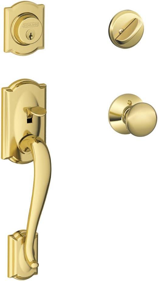 Camelot Handleset with Single Cylinder Deadbolt and Plymouth Door Knob and Rosette
