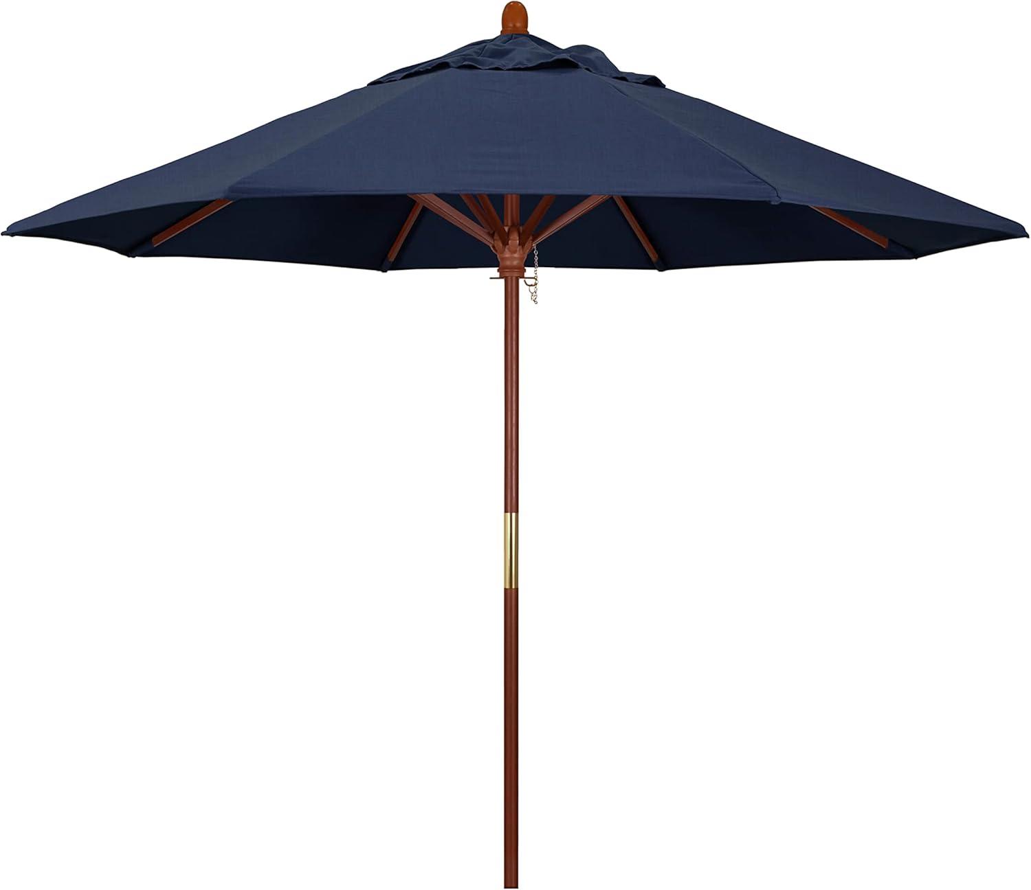 7.5' Navy Blue Octagon Market Patio Umbrella with Wooden Pole