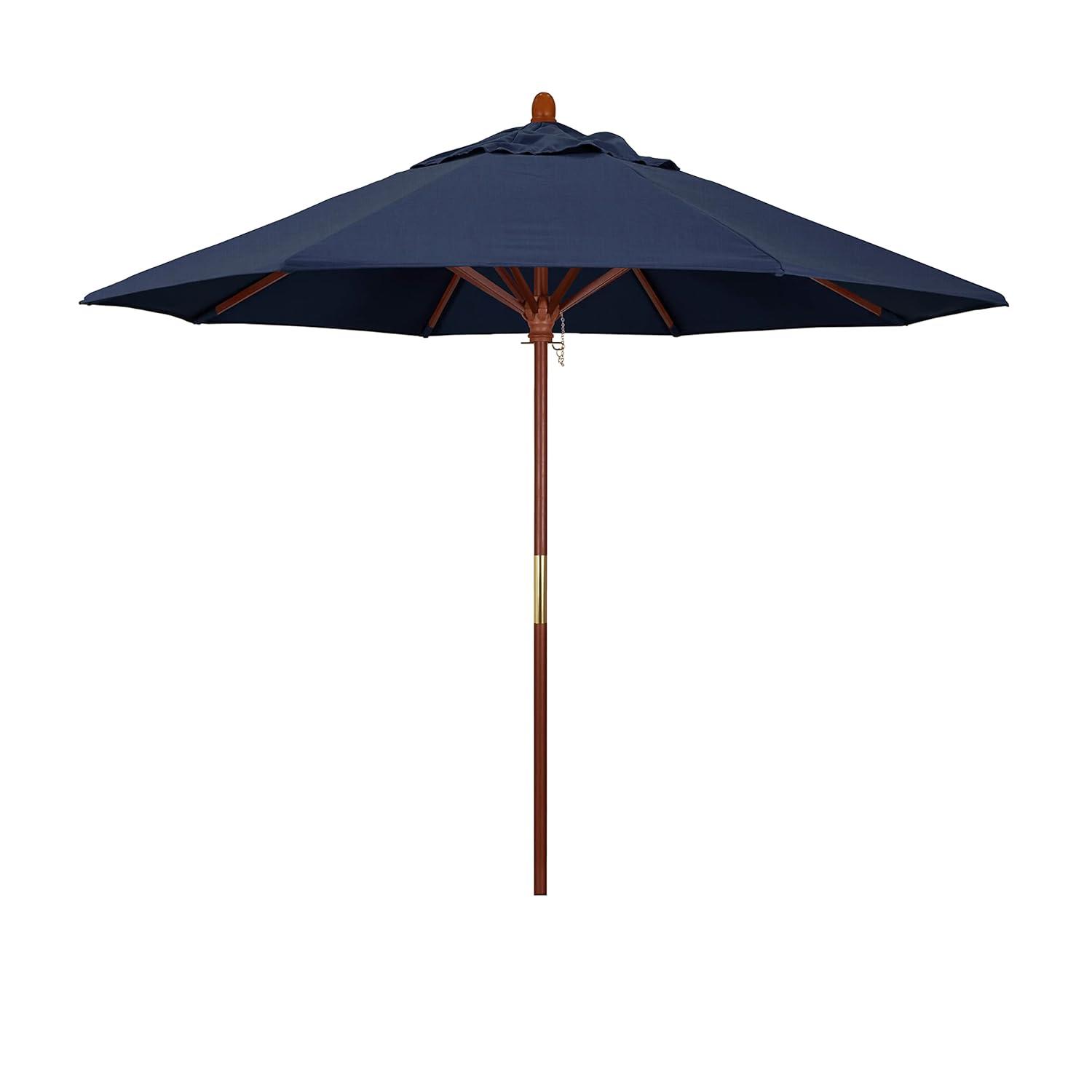 7.5' Navy Blue Octagon Market Patio Umbrella with Wooden Pole