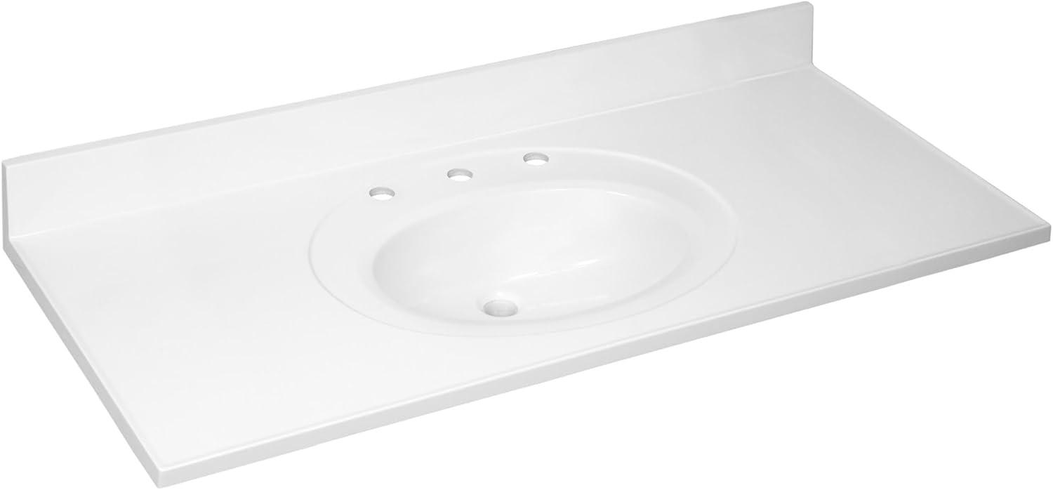 Cultured Marble Widespread Vanity Top – 49-Inch Single Bowl Sink 8-Inch Widespread with Integrated Backsplash – Reinforced Packaging – Solid White, Design House, 586388