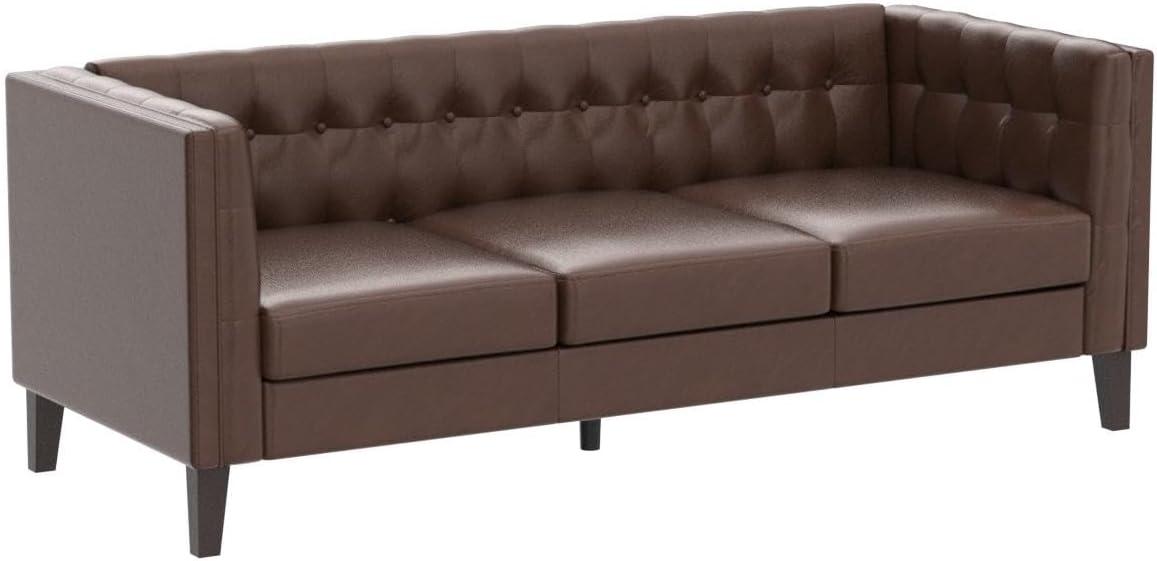 Pondway Contemporary Faux Leather Tufted 3 Seater Sofa Dark Brown/Brown - Christopher Knight Home: Elegant Low Backrest, Birch Wood Legs