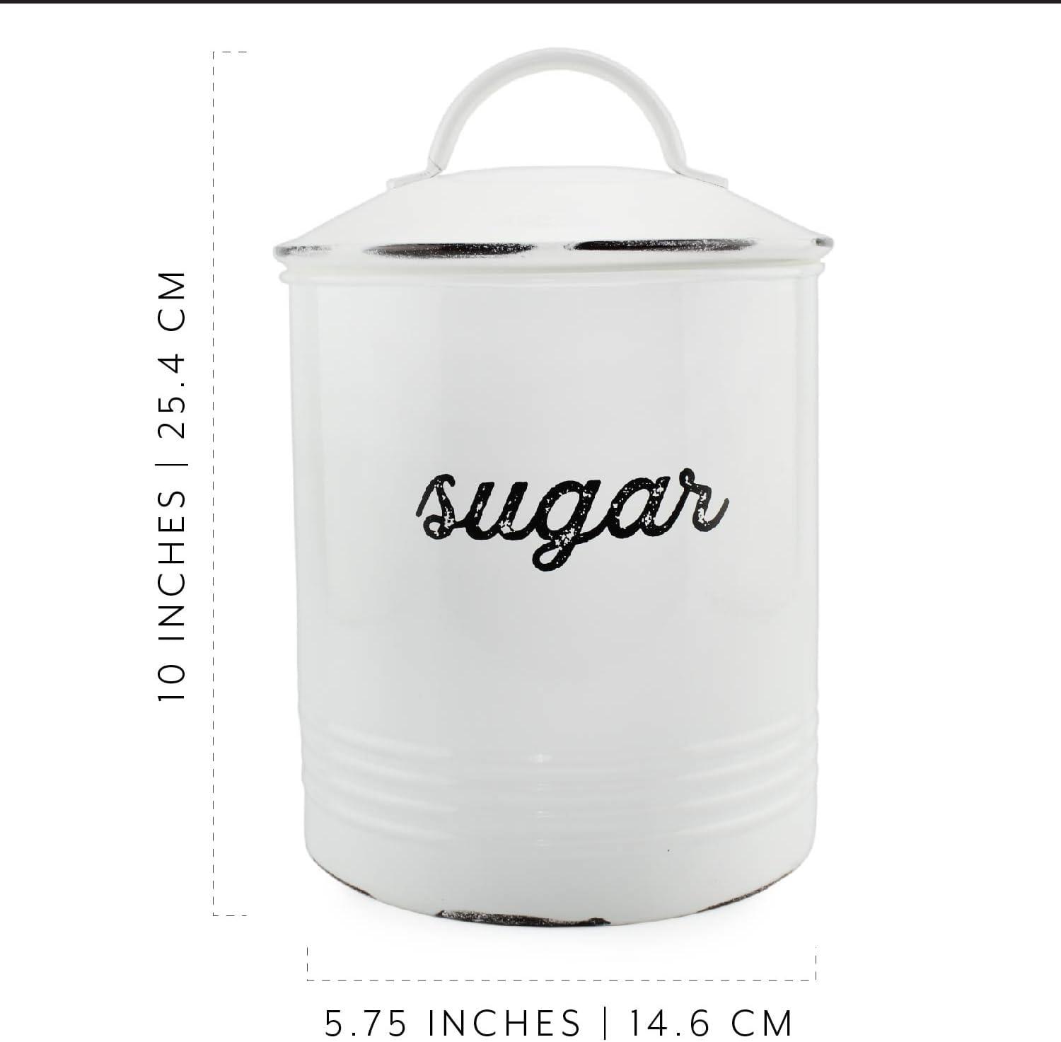AuldHome Design Enamelware White Sugar Canister; Rustic Farmhouse Style Kitchen Storage