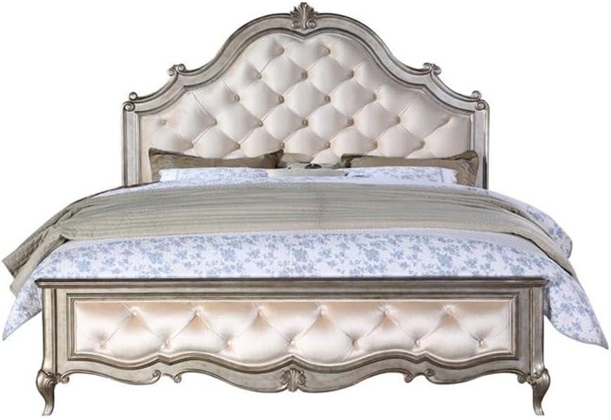 22200Q Queen Bed - Ivory Velvet & Antique Champagne