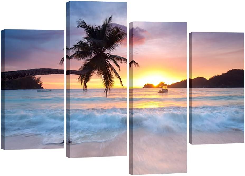 Sunrise Beach 4-Piece Seascape Canvas Wall Art Set