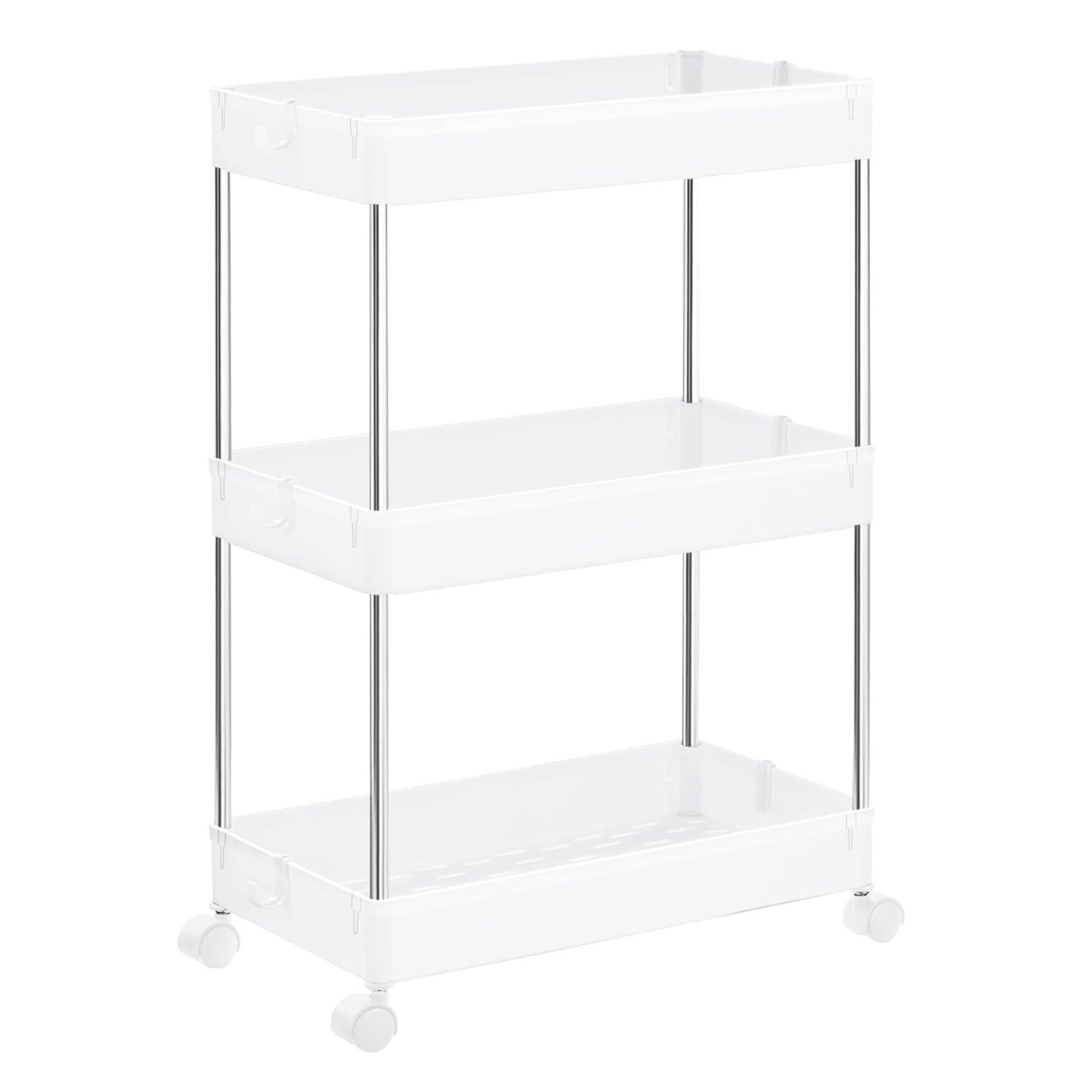 SONGMICS 3-Tier Rolling Cart Storage Cart with Wheels Space-Saving Rolling Storage Cart for Bathroom Kitchen Living Room Office 15.7 x 8.7 x 23.6 Inches White