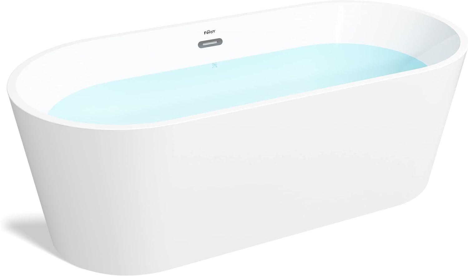 Freestanding Soaking Acrylic Bathtub with Brushed Nickel Drain