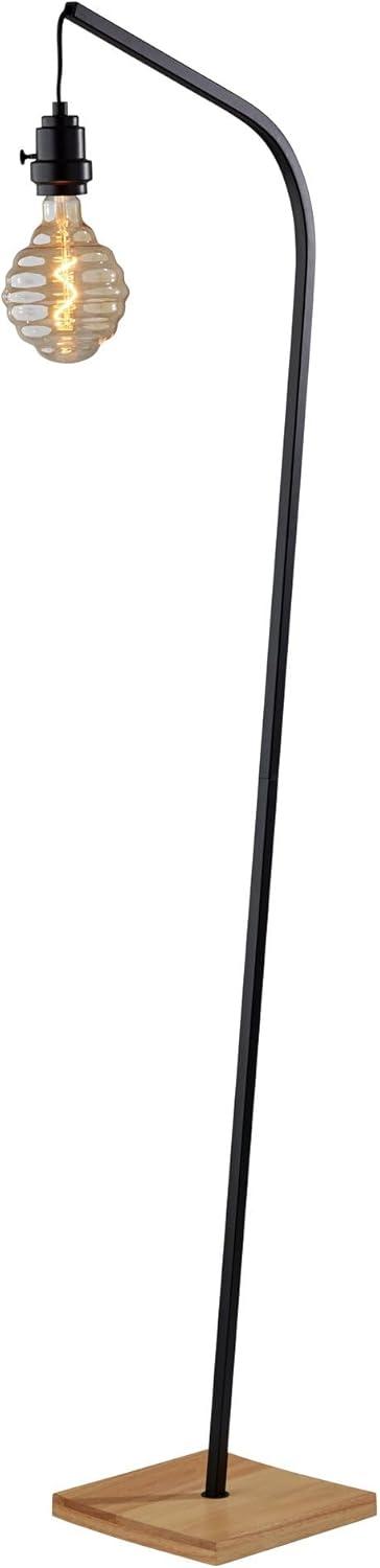 Black Metal Floor Lamp with Natural Wood Base