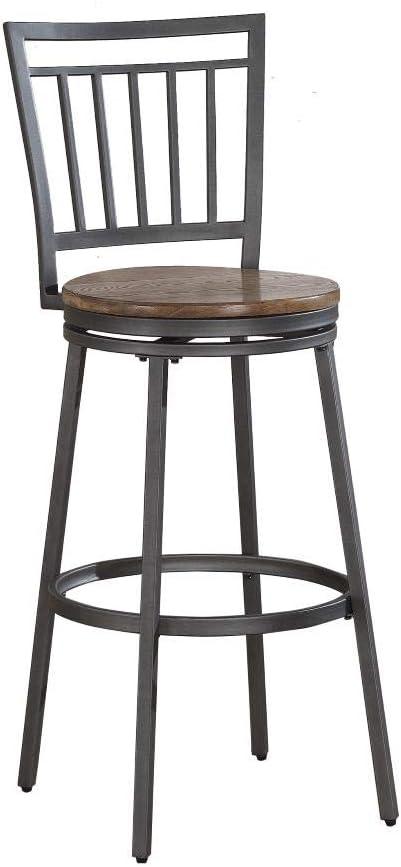 Industrial Slate Gray and Golden Oak Swivel Counter Stool